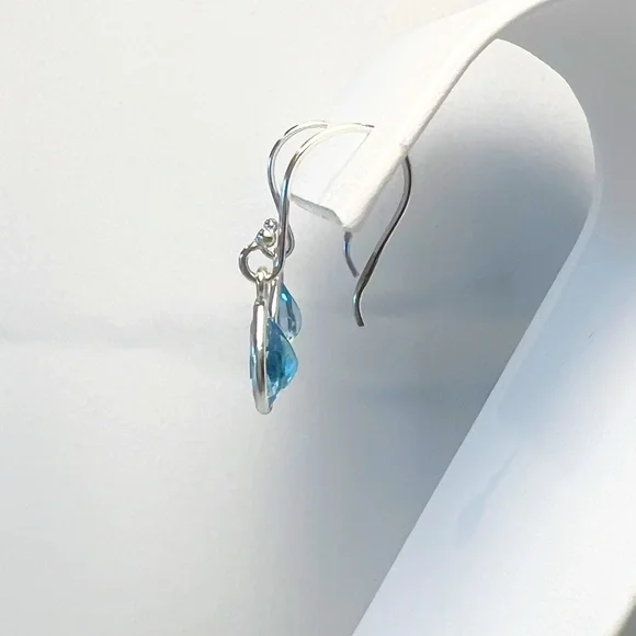 Pear Shaped Blue Topaz Dangle Earrings in 925 Sterling Silver - Picture 3 of 3